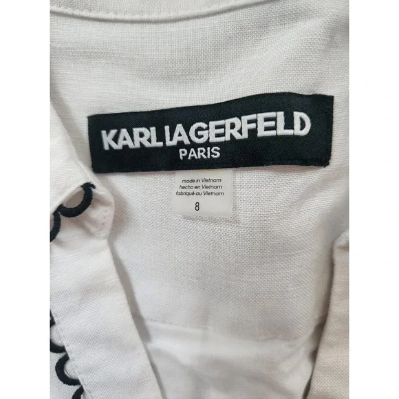 KARL LAGERFELD PARIS Women's Puff-Sleeve Belted A-Line Dress 8 - Picture 4 of 9